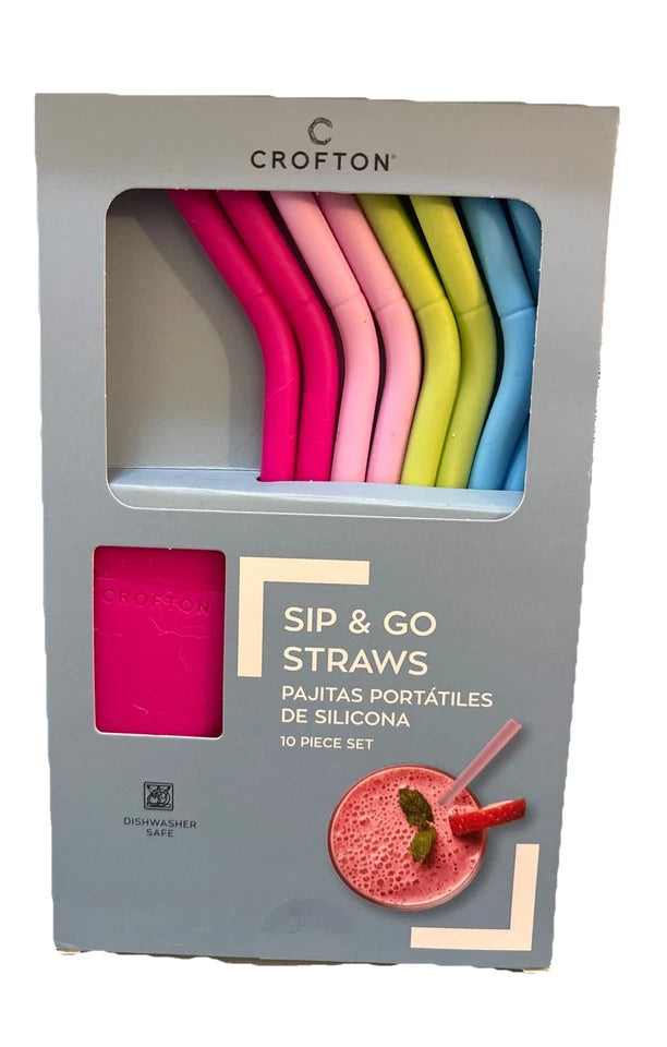 Crofton Silicone Straws with Cleaning Brush 7 Piece Set