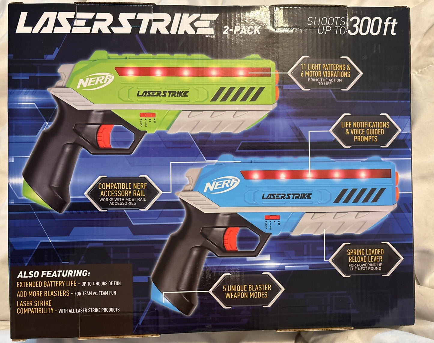 Nerf 2 Player Vibrating Laser Tag Blaster Set with Lights and Sound 300 Feet NEW