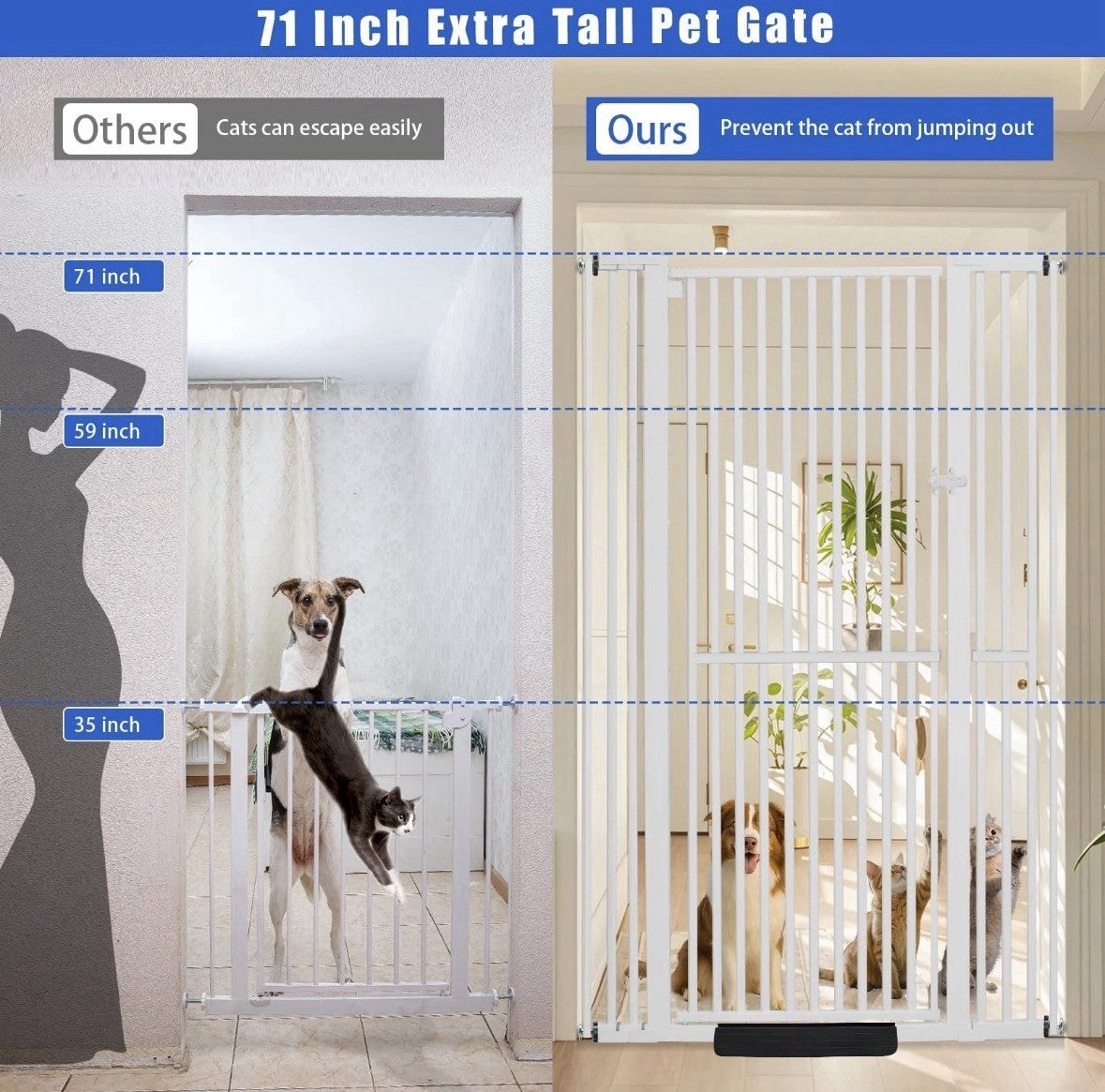 SHYUJAJIE 71 Inch Extra Tall Pet Gate for Cats, 29.5-43" Adjustable Wide Dog Gat