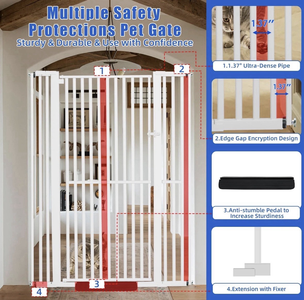 SHYUJAJIE 71 Inch Extra Tall Pet Gate for Cats, 29.5-43" Adjustable Wide Dog Gat