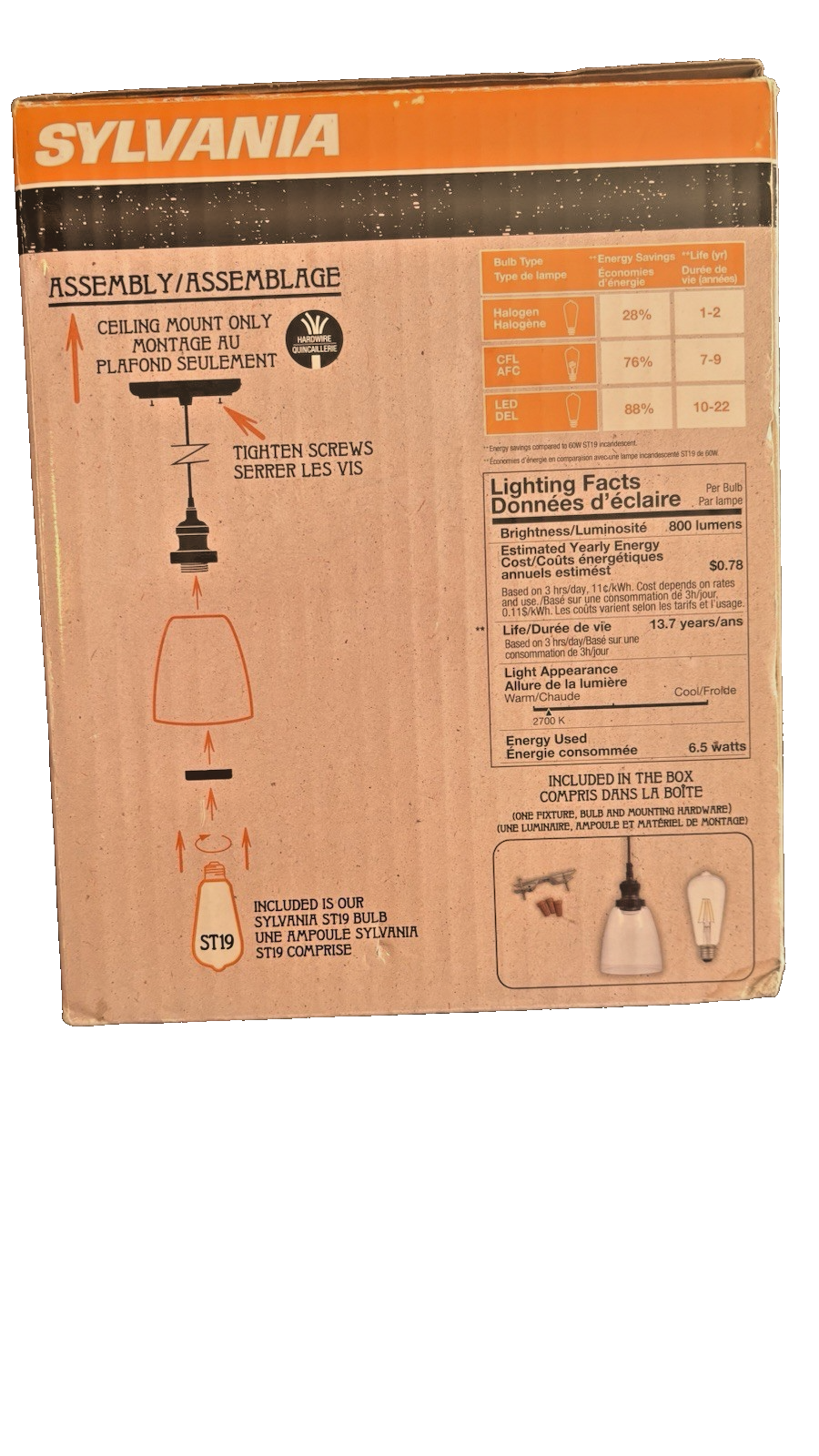 Sylvania Brookline Vintage Glass Pendant Light Fixture Matte Black Finish