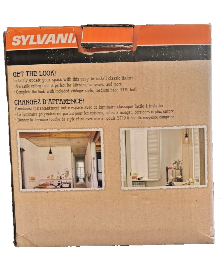 Sylvania Brookline Vintage Glass Pendant Light Fixture Matte Black Finish