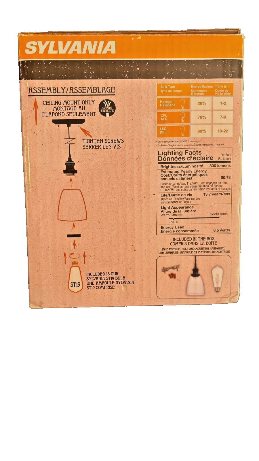 Sylvania Brookline Vintage Glass Pendant Light Fixture Matte Black Finish