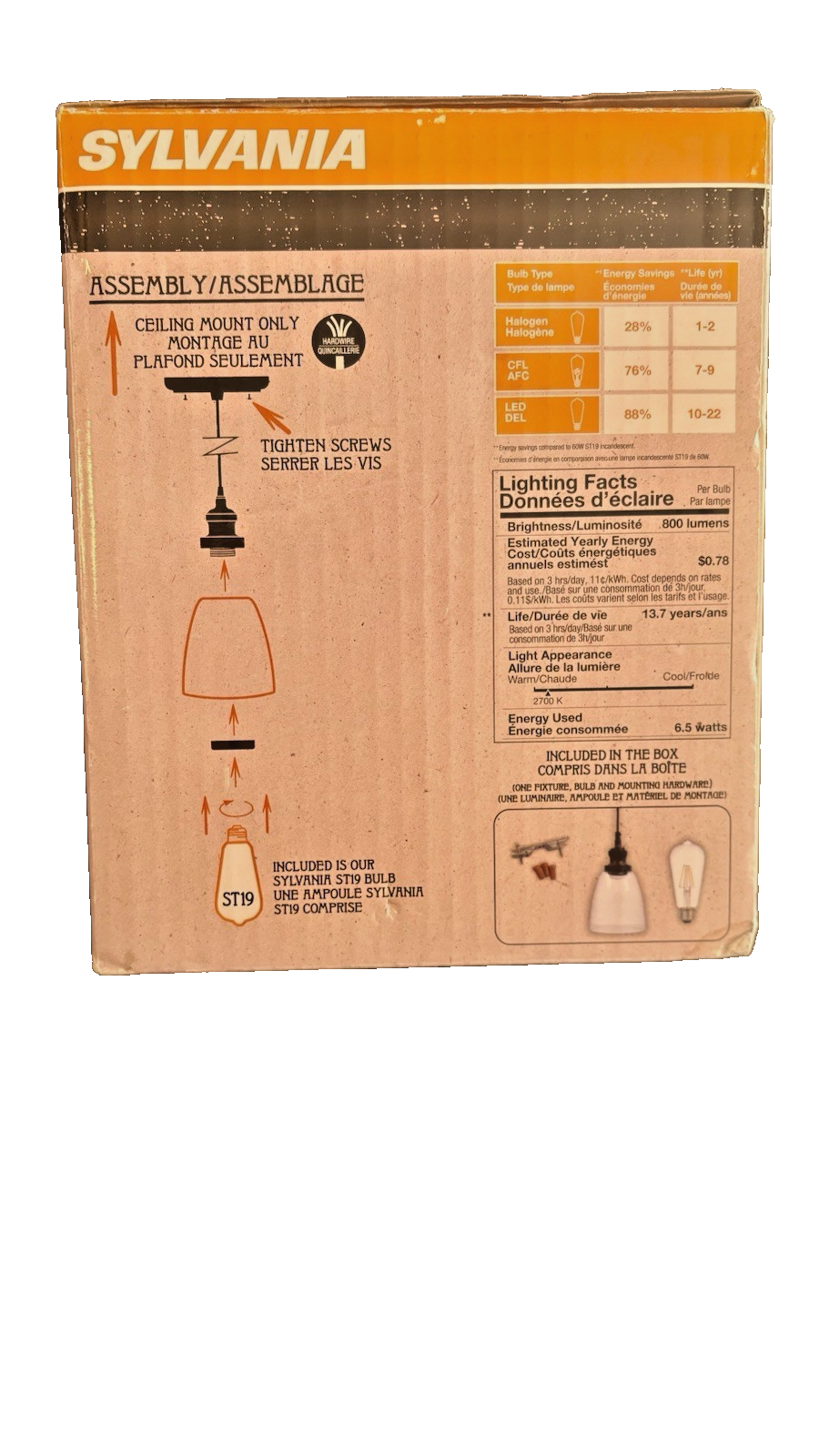 Sylvania Brookline Vintage Glass Pendant Light Fixture Matte Black Finish