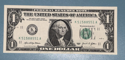 Series 2021 $1 Bill RADAR Fancy Serial Number 51588551 Trinary Dallas K