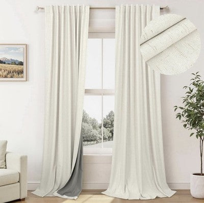New OVZME Landy Heavy Duty Curtains 2 Panels - Beige 40x84 Faux Linen Drapes