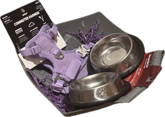 RIFRUF Commuter Dog Harness XS Purple - Puppy Starter Kit with Bowls & Mat