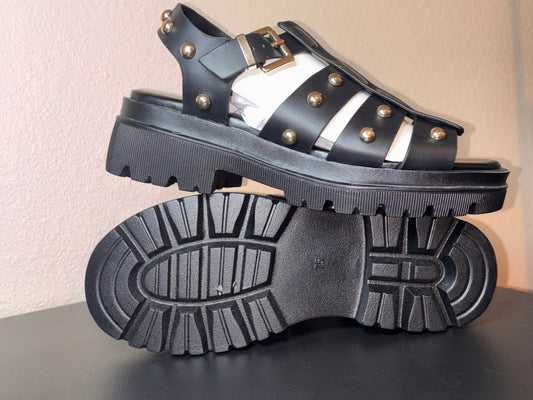 Kenneth Cole New York Black Studded Platform Gladiator Sandals with Ankle Strap