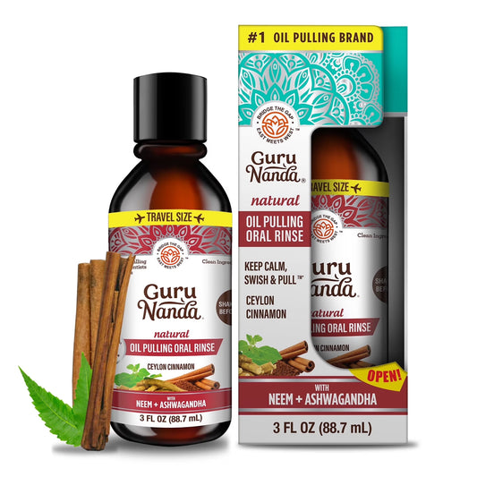 Guru Nanda Natural Oil Pulling Rinse- 8 oz Ceylon Cinnamon Neem Ashwagandha NEW